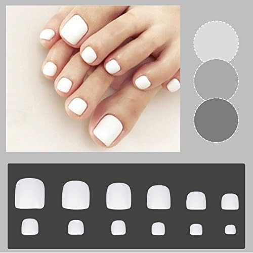 Ongles été « Kit Élégant d’Ongles Acryliques Blanc Brillant NICENEEDED, 24 pièces – Faux Ongles Courts Carrés Dorés pour les Pieds » – Image 3