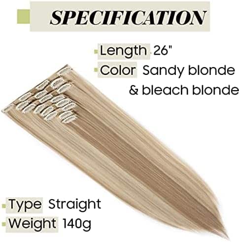 Cheveux naturels blonds « Extension Cheveux Naturelle S-noilite, Clip 66cm – Blonde Sable & Blond Blanchiment, Tête Pleine 8 Bandes » – Image 3