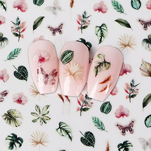 Ongle été « Kit Printemps/Été: 4 Feuilles Stickers Nail Art – Décoration Ongles Arbre & Plantes pour Fête Bricolage » – Image 4