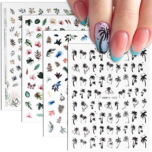 Ongle été « Kit Printemps/Été: 4 Feuilles Stickers Nail Art – Décoration Ongles Arbre & Plantes pour Fête Bricolage »