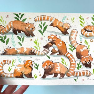 Peinture originale : 8 pandas roux