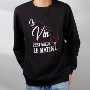 PULL HOMME : LE VIN C&rsquo;EST MIEUX LE MATIN