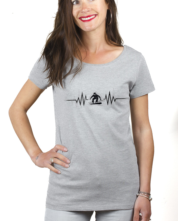 T-SHIRT FEMME : SNOW SNOWBARD BATTEMENTS DE COEUR – Image 2