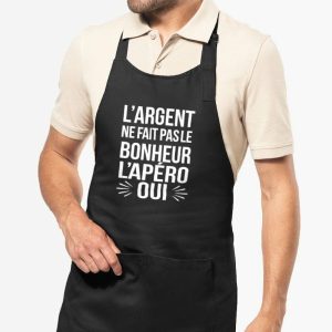 Tablier humoristique « L’argent ne fait pas le bonheur » – 100% coton bio