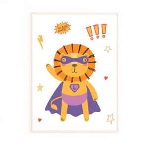 Affiche lion super héro pour enfant